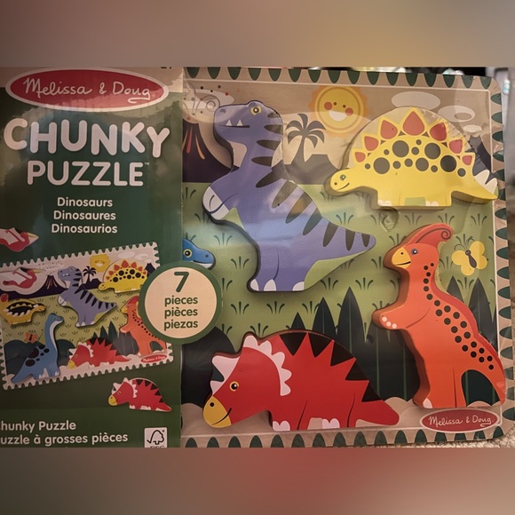 Melissa & Doug Dinosaur and Construction Wooden Chunky Puzzles 2+ - Picture 4 of 5